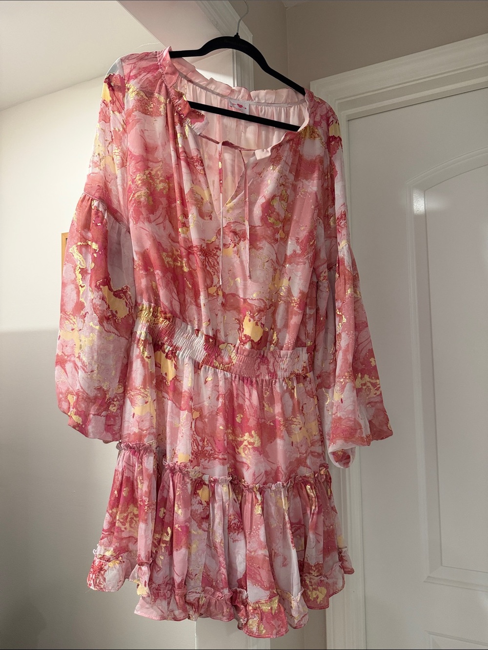 Buddy Love Pink Marble-Print Mini Dress with Gold Accents